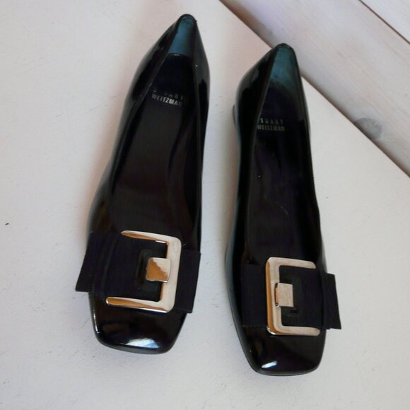 Stuart Weitzman Black Patent Leather Slip On Large Buckle Flats Sz 37 US 6.5 - Picture 14 of 14